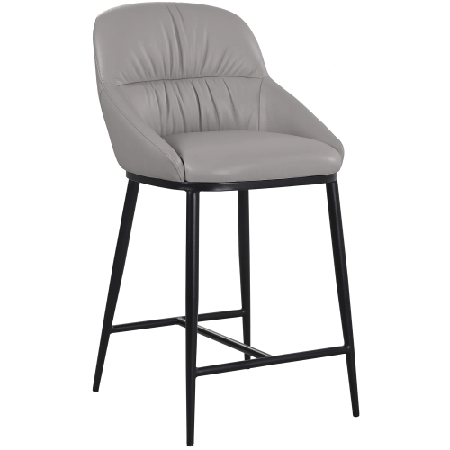 Sora Counter Stool in Grey Leather & Black Metal